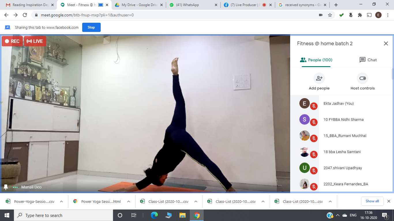 Power Yoga Webinar- Dr. Manali Deo while taking practical session 1